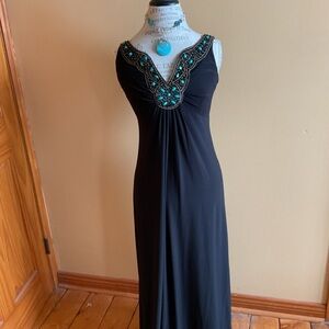 Cleo Black Maxi Dress with Turquoise Embellishments Size 8